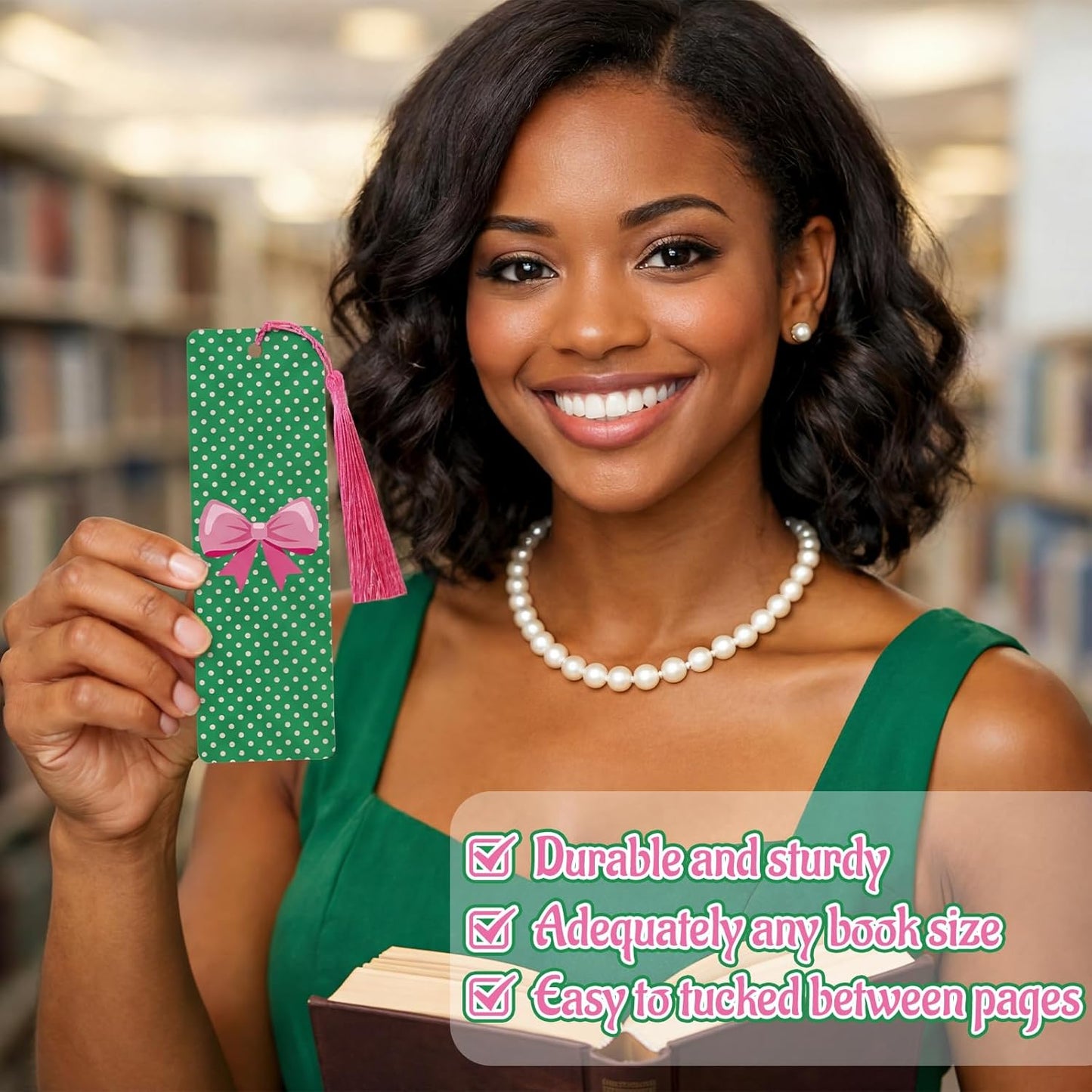 30 Set Pink and Green Sorority Bookmark with Tassels African American Pretty Sister Gifts for Women Sisterhood Party Favors Book Lover Reading Accessories
