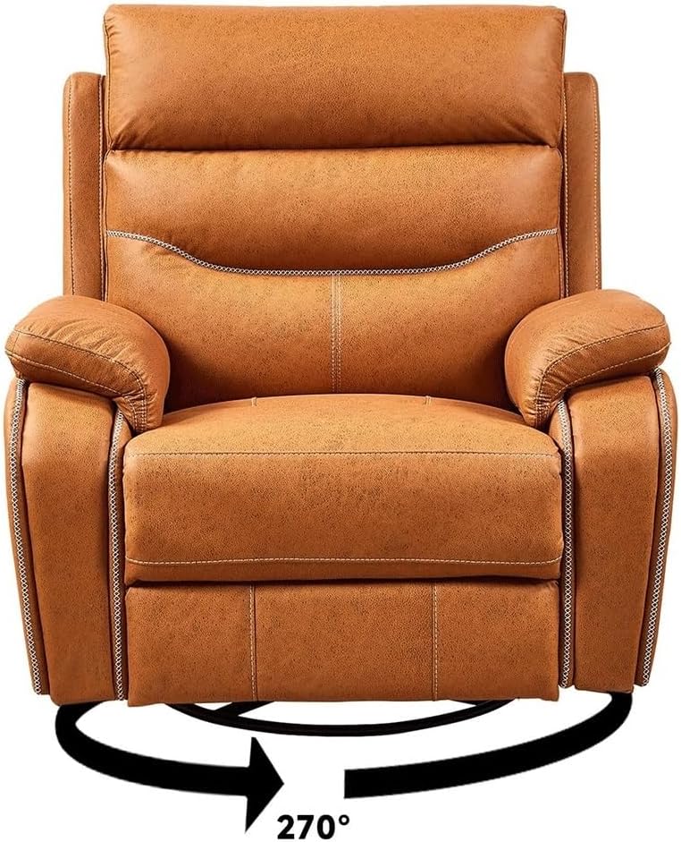 Power Recliner Chair with Power Headrest, Electric Nursery Rocker for Elderly with One-Key Reset Button, Brown Leather Glider Recliner for Bedroom & Living Room