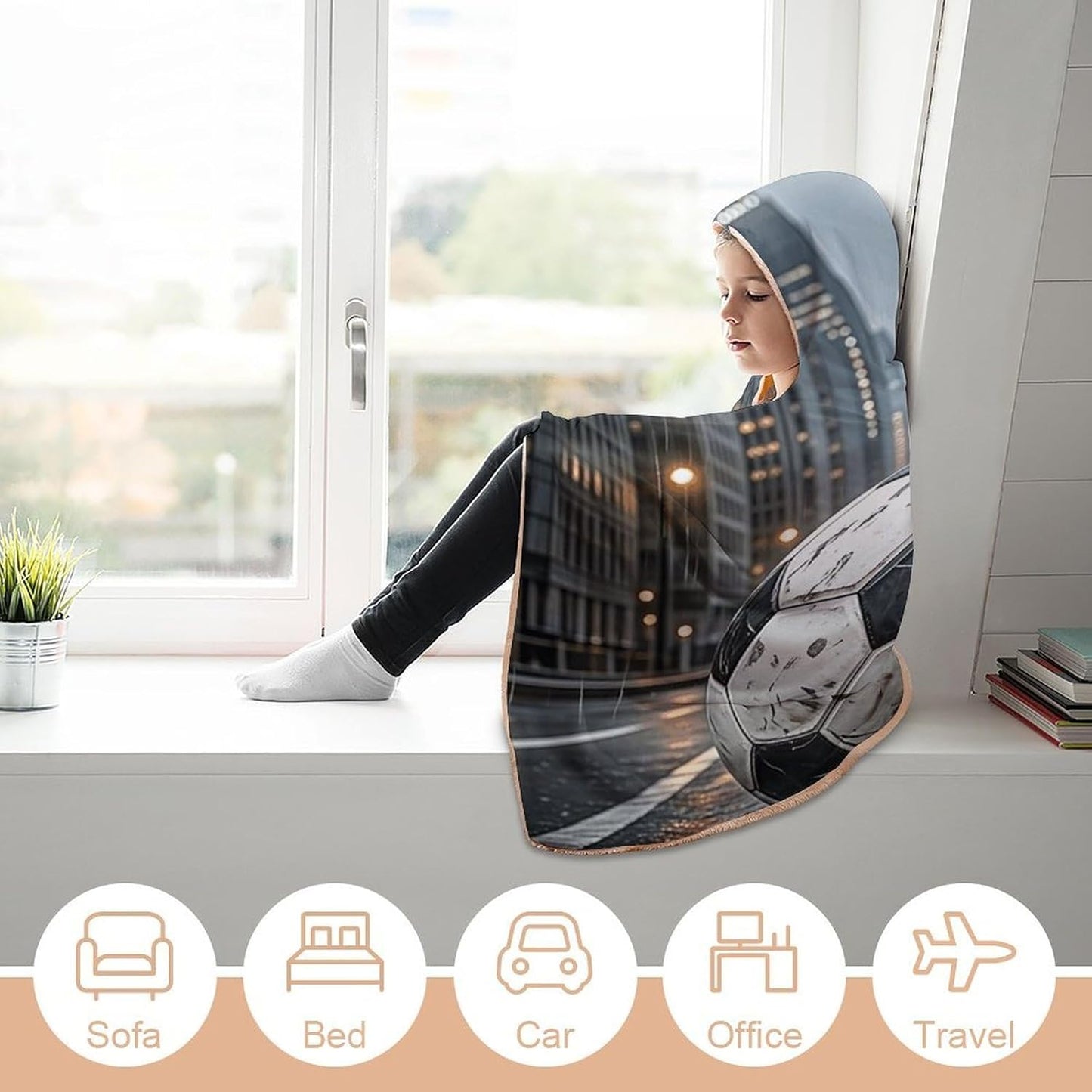Soccer Wearable Hoodie Blanket for Women Men Fleece Blanket with Hood Oversized Warm Cozy Gifts