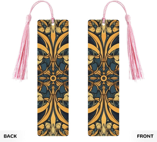 Smooth Lines Bookmarks Gifts for Women Men, Wooden Bookmarks for Book Lovers, Vintage Book Marks Ornaments with Tassel, Unique Personalized Reading Page Markers Pink