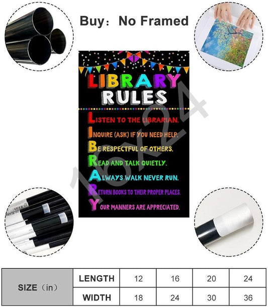 Library Rules Poster Kids Rules Posters Classroom Wall Art Librarian Colorful Poster Education Poster Poster for Room Aesthetic Posters & Prints on Canvas Wall Art Poster for Room 16x24inch(40x60cm)