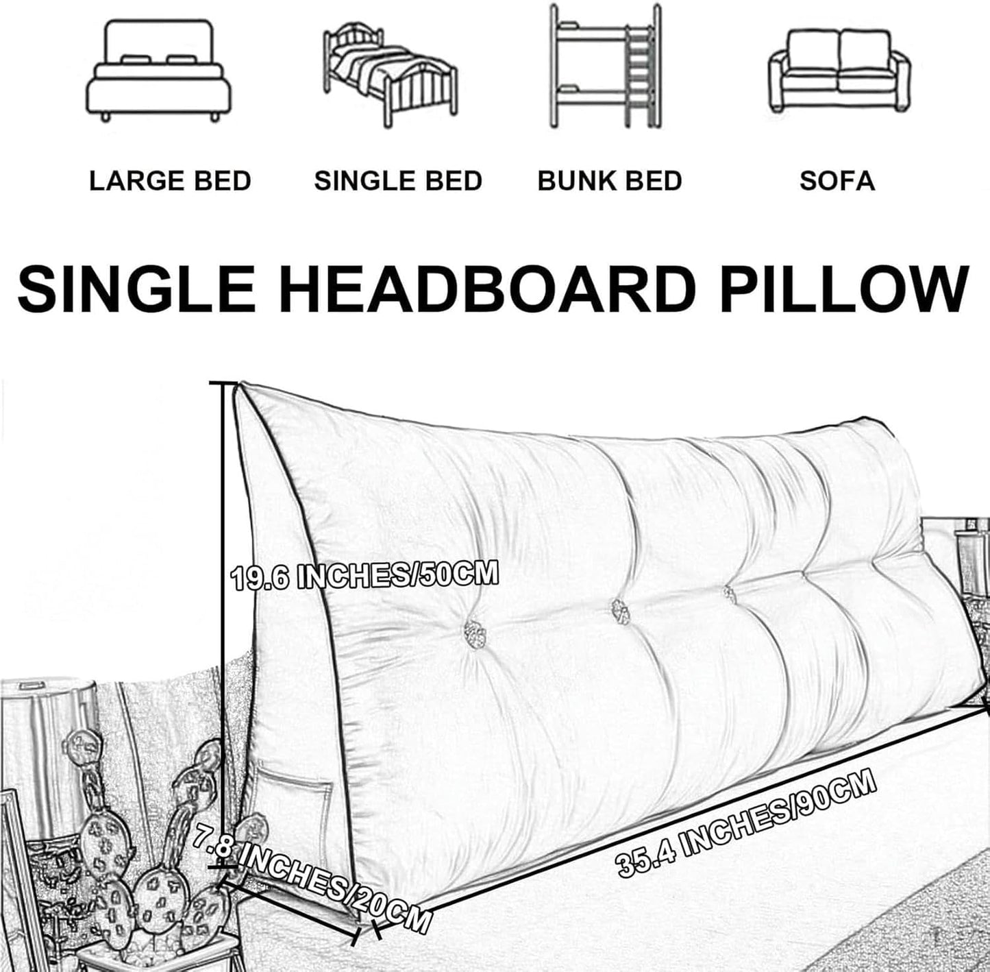 Triangular Bed Backboard Reading Pillow,Wedge Headboard Pillow for Day Bed Tatami Backrest Silk Bolster Removable Slipcover Lumbar Support Cushion