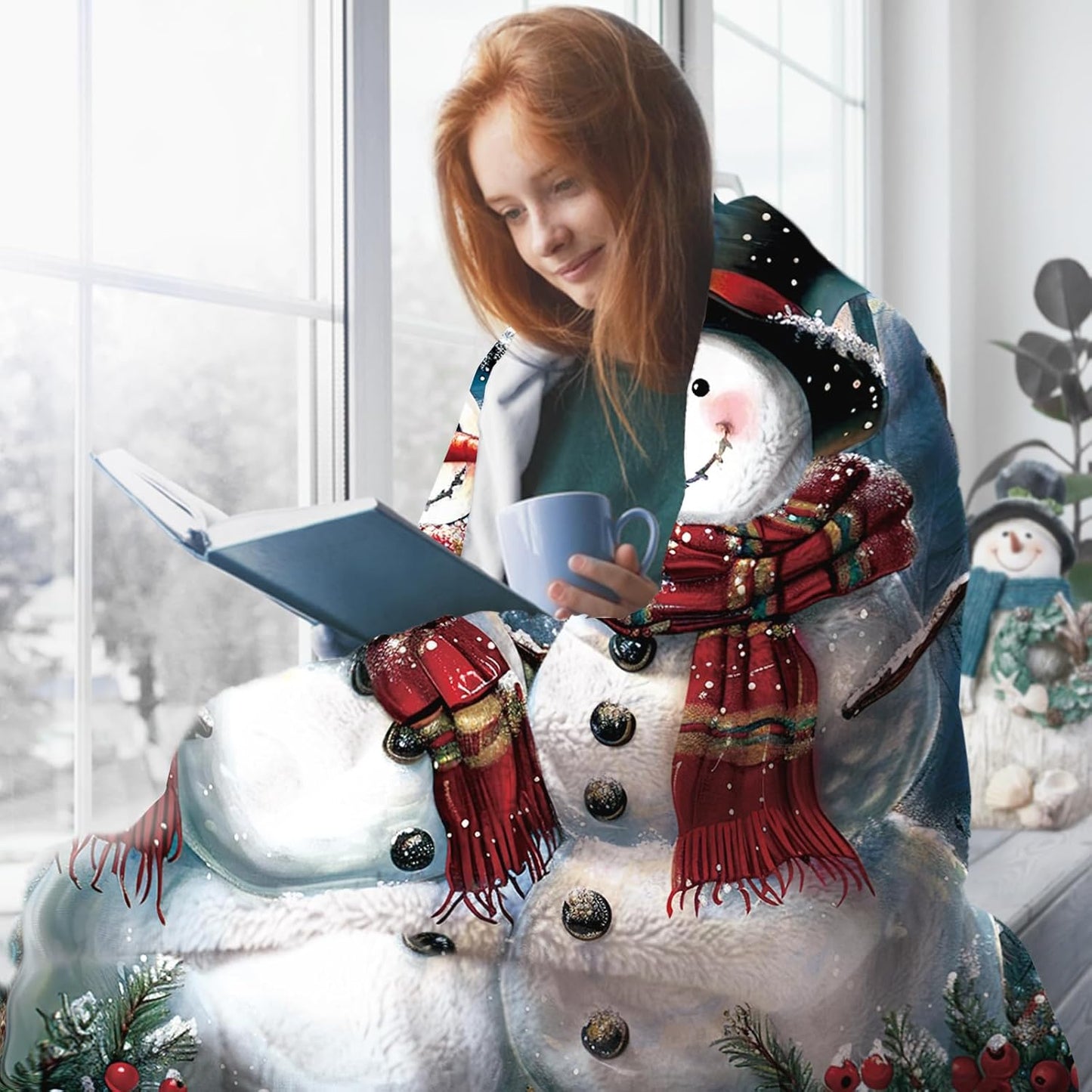Winter Snowman Flannel Throw Blanket, for Kids Men Women, Forest Red Berry Soft Blankets for Bedding Sofa 50 x 60 Inches