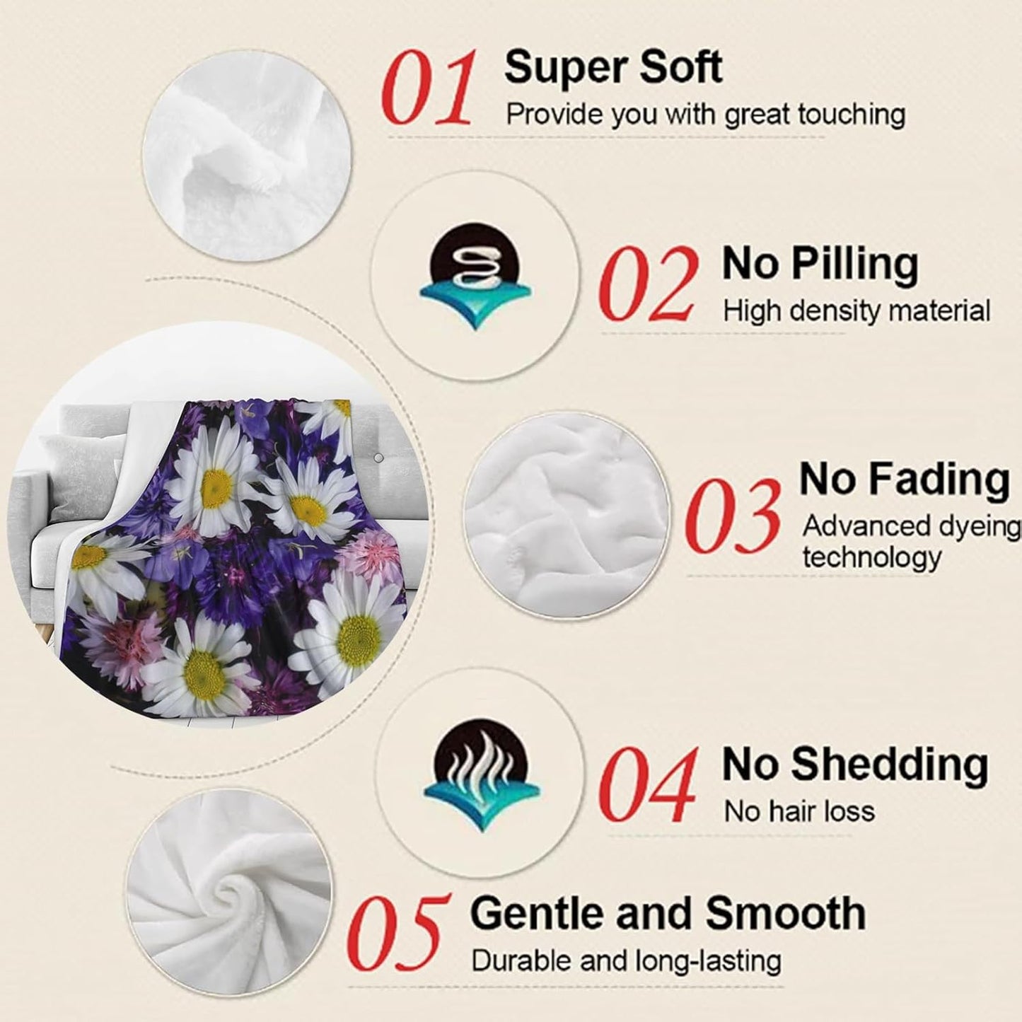 Rooster & Floral Blanket, Soft Warm Cozy Throw Gifts for Adults Kids Women, Lightweight Comfy Fuzzy Flannel Blankets for Couch, Travel, Car, Home Decor 50×40 Inch