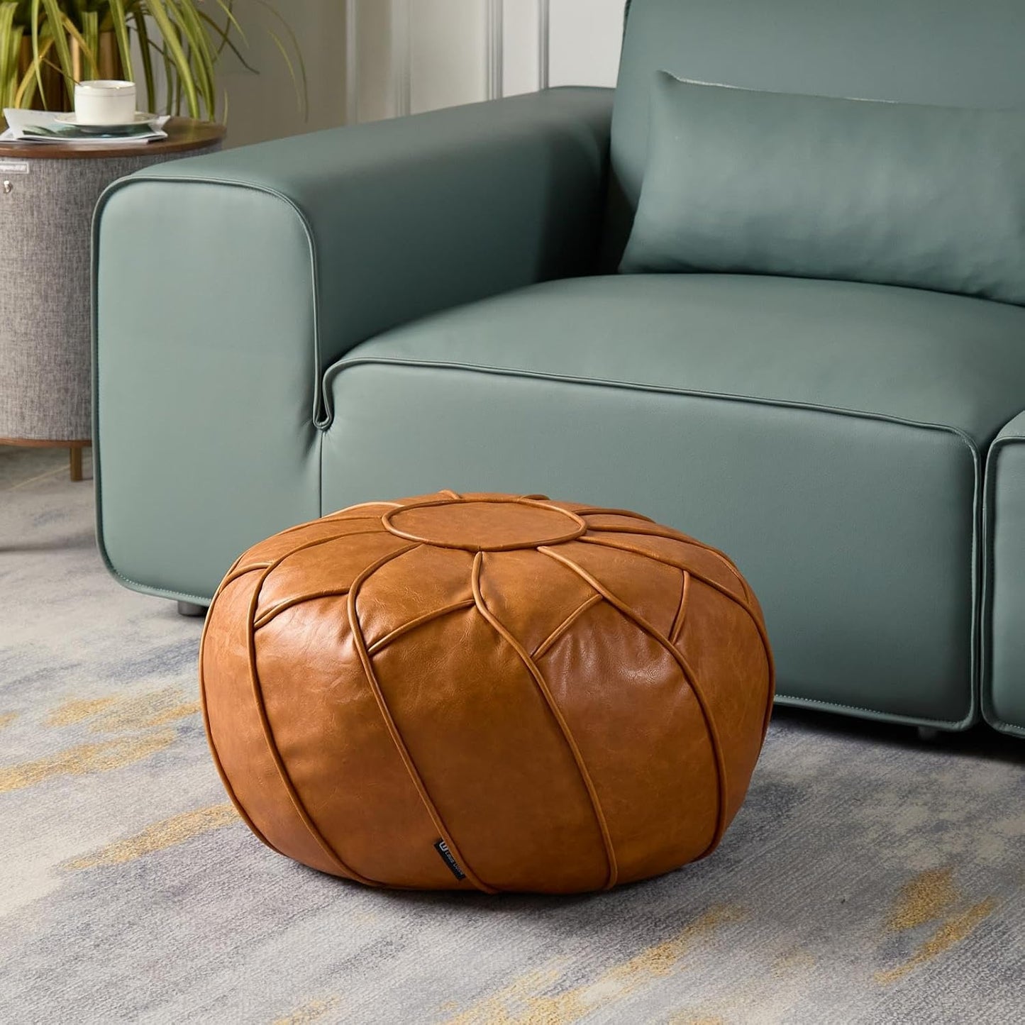 Louis Donné Unstuffed Moroccan Ottoman Pouf Cover, Handmade Faux Leather Pouf Cover with Storage, Boho Chic HomeDecor BeanBag Chair Footstool Rest for Living Seating Floor Cushion ONLYCover(Orange)