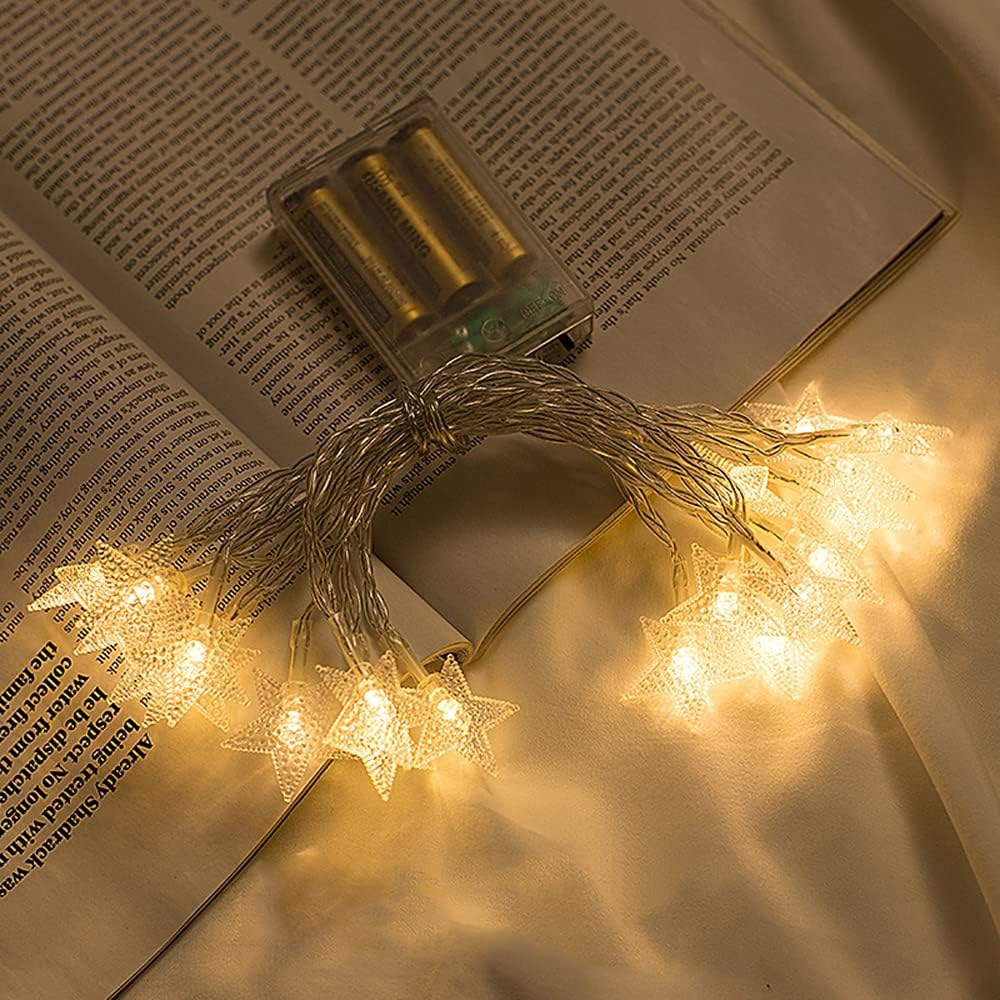 Star String Lights 10Ft 20 LED Fairy Lights Battery Operated Waterproof Indoor Outdoor Twinkle Christmas Lights for Bedroom Party Wedding Xmas Tree Decoration (Warm White)