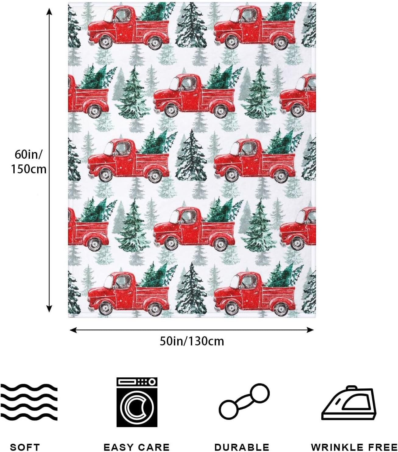 Christmas Throw Blanket Country Rustic Red Truck with Tree Design Blanket Soft Cozy Fuzzy Flannel Throw Blankets for Couch Bed Sofa Christmas Living Room Decor Blankets Gifts for All Season 50x60 Inch