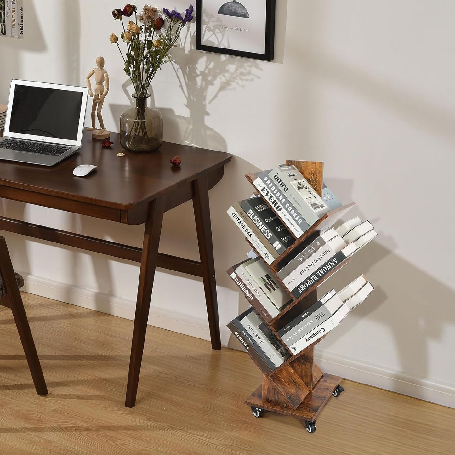 Homaterial Rotating Tree Bookshelf - 360°Space-Saving Bookcase, 7 Tiers Bookshelf Aesthetic Storage for Small Spaces, Study Rooms, & Home Office Brown