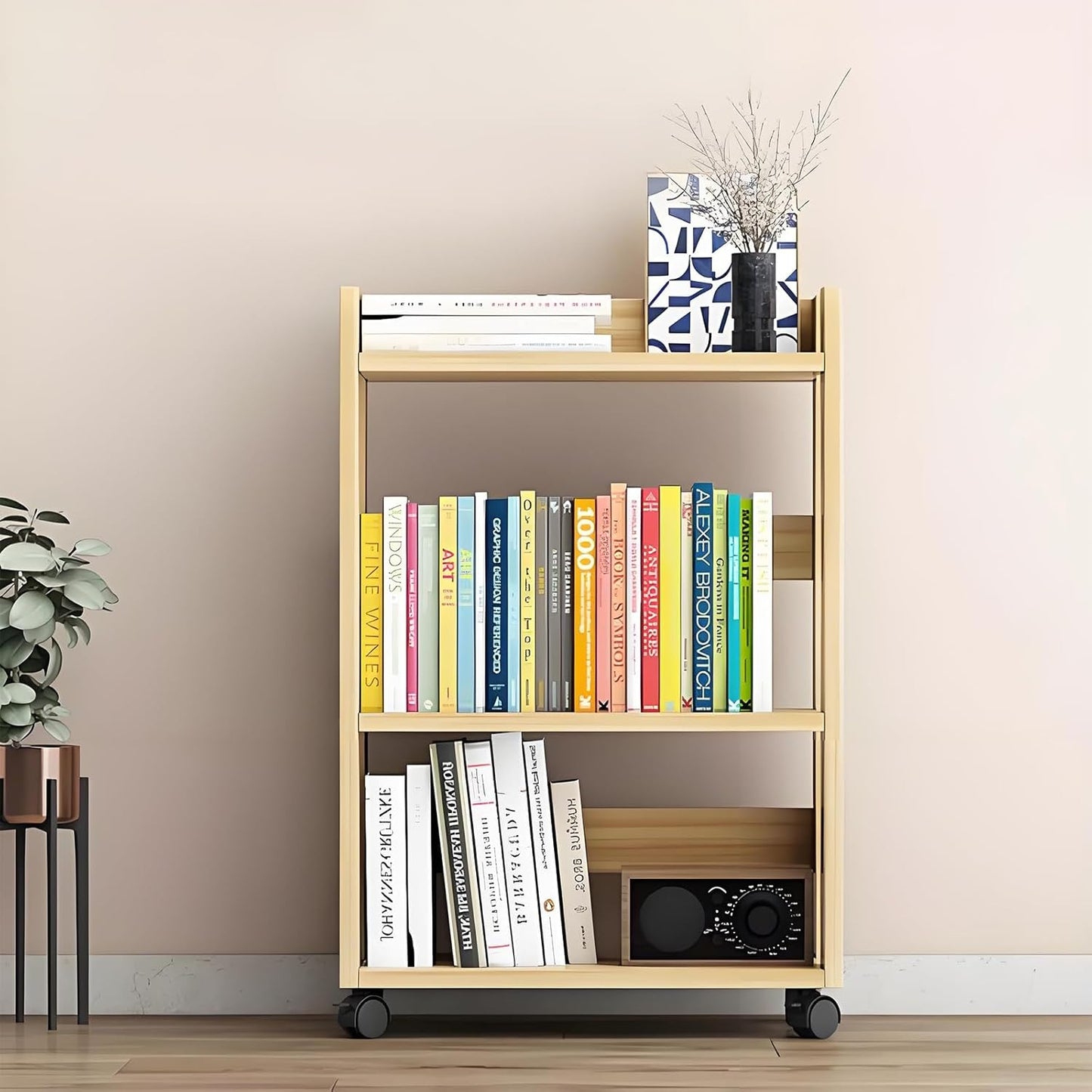 Rotating bookshelf,Book shelf,Spinning bookshelf,Rotating book shelf,Wooden bookshelves,Unique bookshelf,Room decor,Suitable for living room, bedroom, study, living room corner, balcony(Blue)