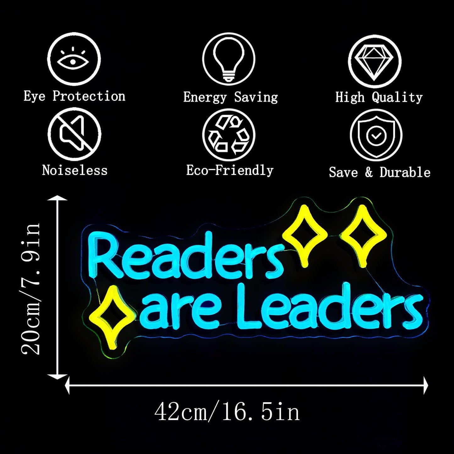 LED Neon Sign Readers are Leaders Yellow Neon 16.5"x7.9" USB Power Dimmable Classroom Library Reading Corner Decoration Motivational Gift for Teacher Student Book Lovers