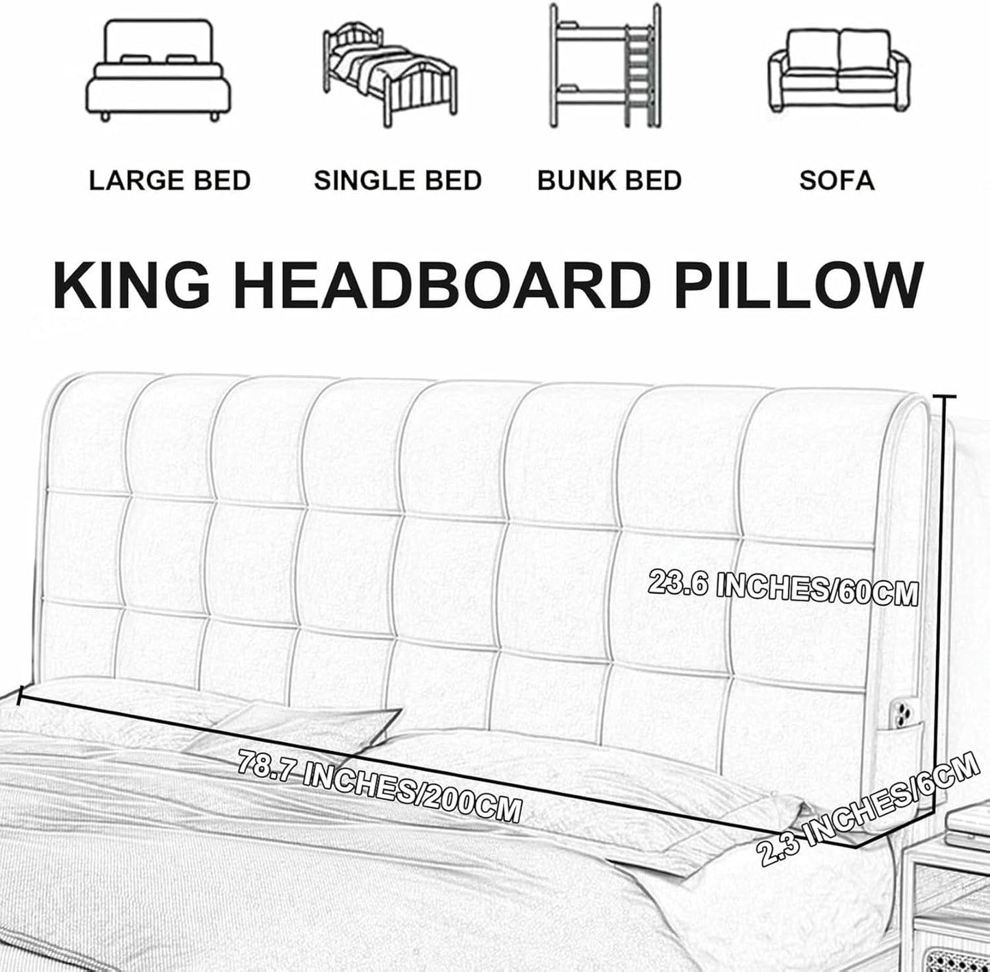 Green,Straps/59x23x2In,Bed Pillowboard Wall Support Headboard Pillow,Large Backrest Wedge Adult Lumbar Cushion,Rectangle Pillow Removable Sofa Bed Bunk Bed Headboard
