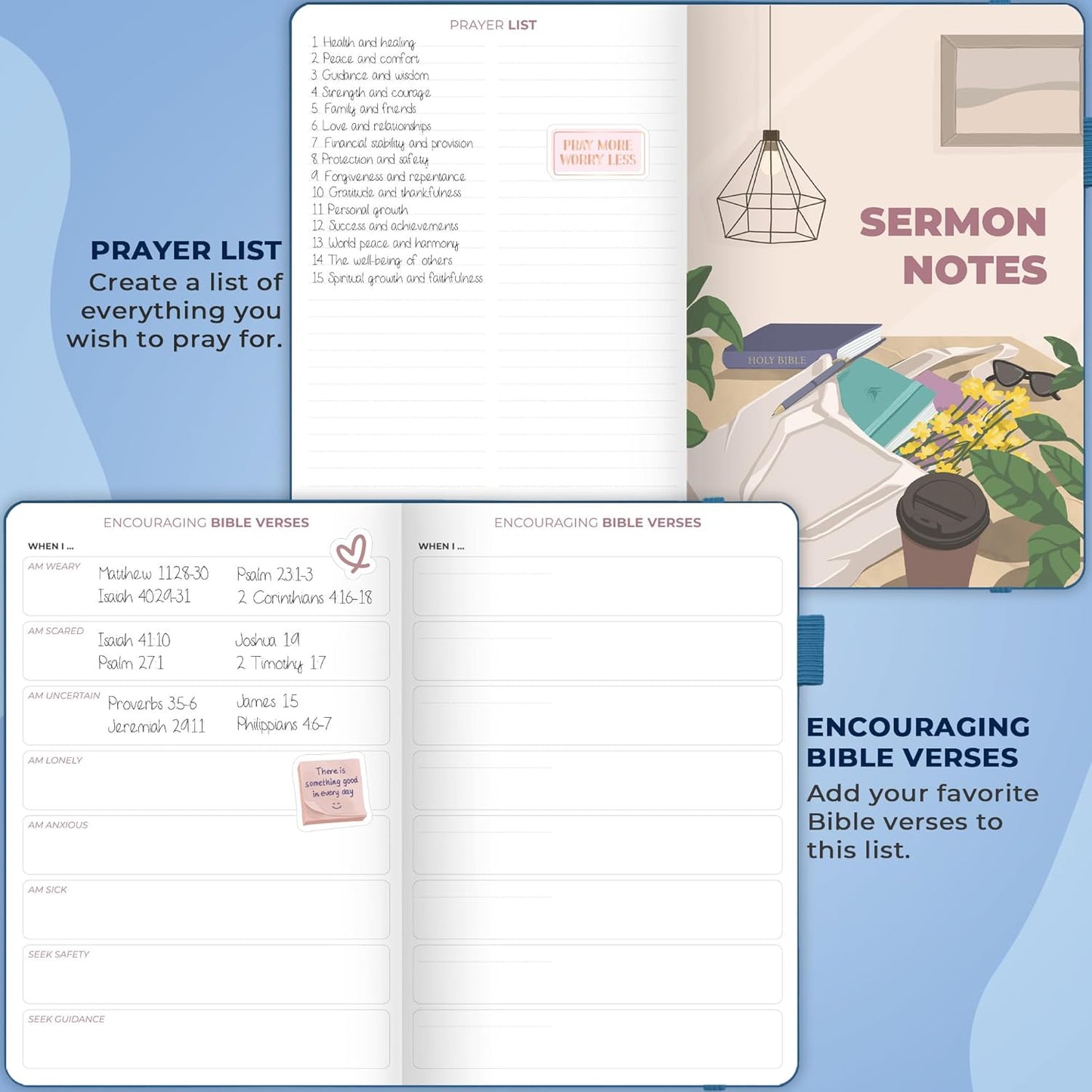 Clever Fox Bible Study Journal – Church Notes Notebook – Note Taking & Journaling Kit – Faith Based Religious Gifts & Accessories (Mystic Blue)