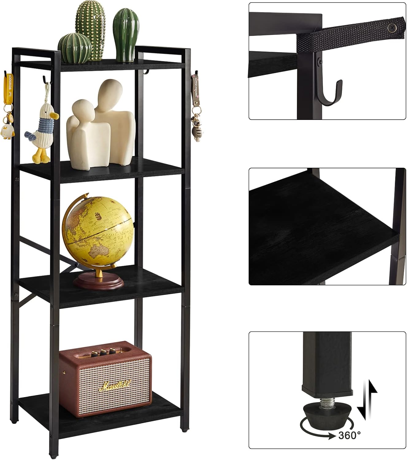 YMYNY Bookcase, 4-Tier Narrow Ladder Bookshelf, Freestanding Shelving Unit, Multifunctional Storage Rack, for Home Office Living Room Bedroom Kitchen, Plant Stand, Black, 44 * 16.9 * 11.4" UHBC004B