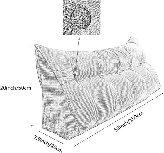 Triangular Headboard Wedge Backrest,Reading Backrest Wedge Pillow for Headboard for Day Bed Bunk Bed with Removable Cover(Size:180x20x50cm(70x7.8x20),Color:White)