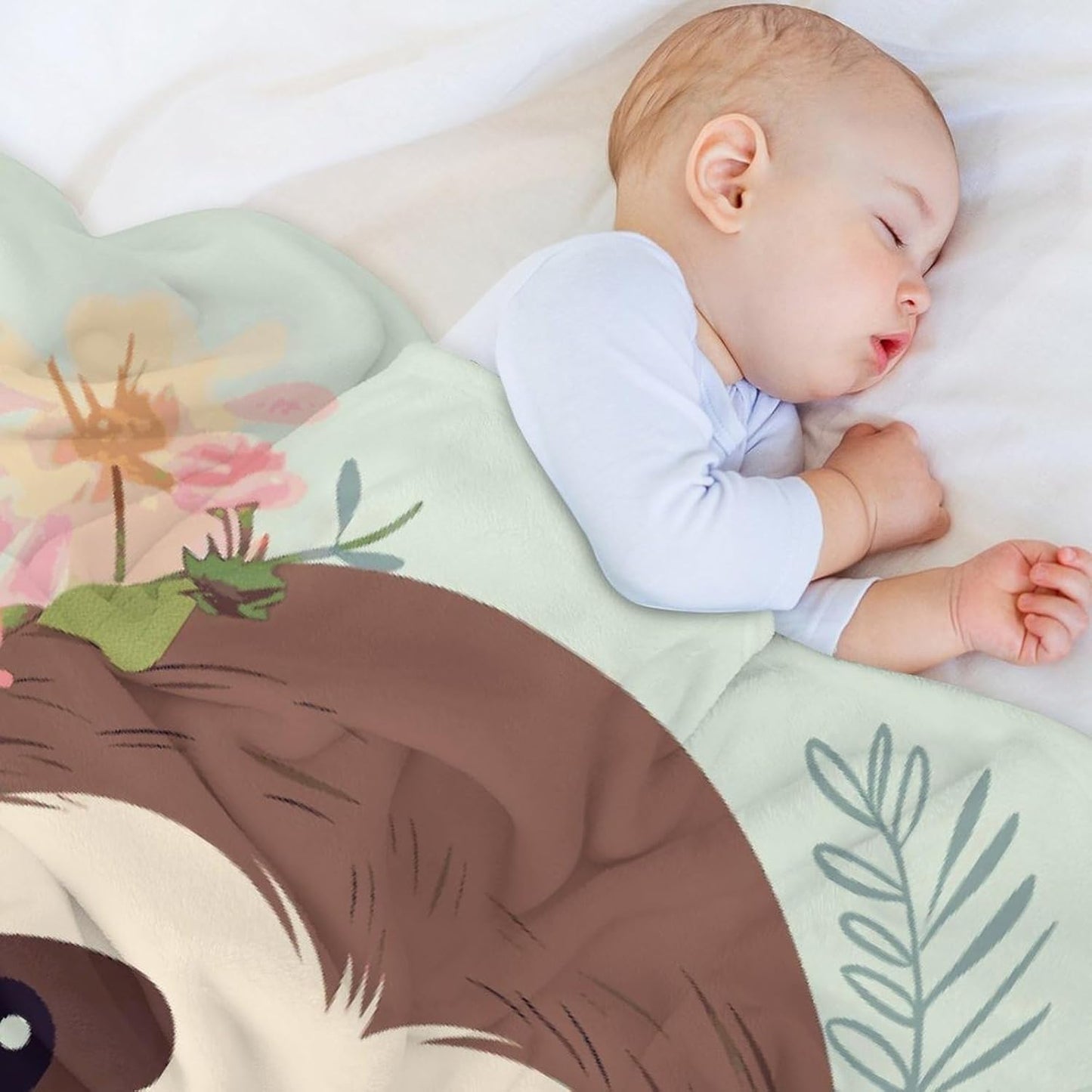 Sloth and Flowers Blanket Super Soft Lightweight Throw Blanket Cute Cozy Warm Bed Blanket Decorative Fuzzy Blanket All-Season Home Decor Gift for Sofa Couch Living Room 60"*80"(150 * 200cm)