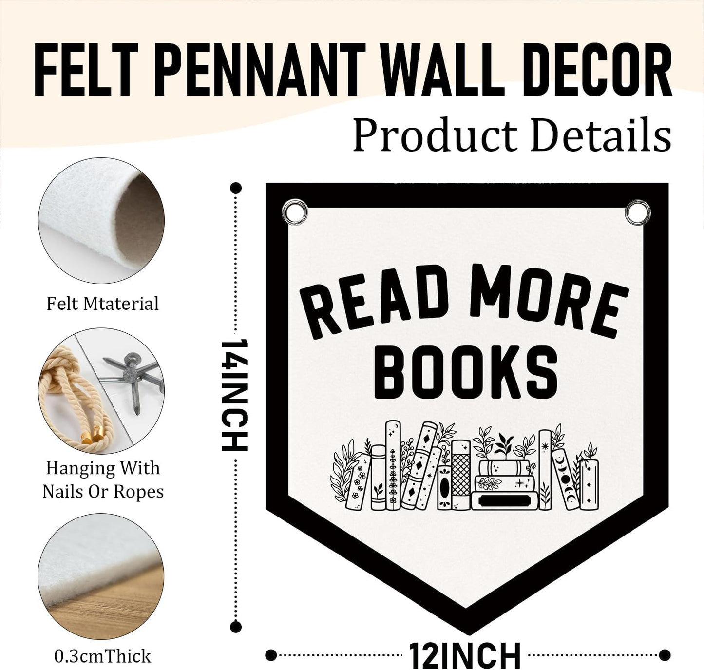 DSHFG Read More Books Reading Corner Decor for Kids, Kids Reading Nook Wall Art Felt Pennant Banner for Classroom Nursery Toddler Room, Read Sign Hanging Felt Flag, 12x14 Inch