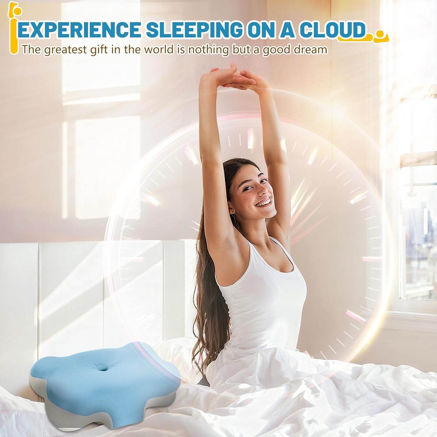 Cervical Pillow - Memory Foam Pillow for Neck Support, Ergonomic Contour Pillow for Back and Side Sleepers, Breathable Slow-Rebound Foam (1, Blue)