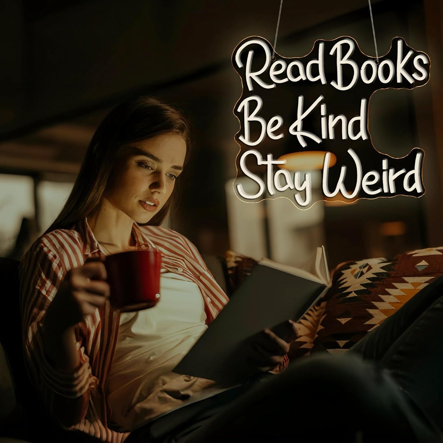 Neon Sign, Read Books Be Kind Stay Weird Neon Signs for Wall Decor Warm White LED Neon Light Up Signs Home Decor for Study Room Bookstore Bedroom Business Club Decoration USB Operated