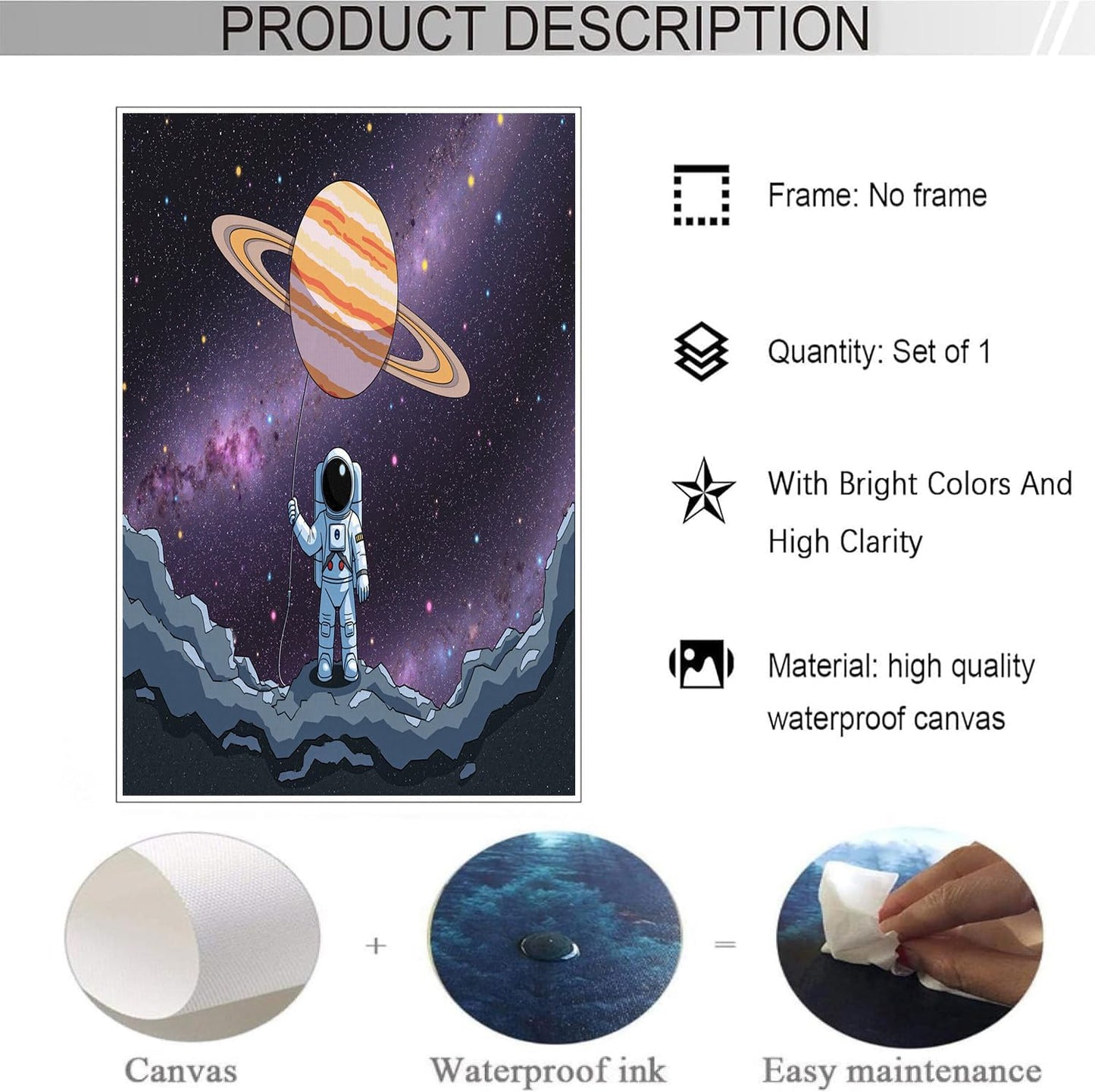 GDJSMIN Space Galaxy Landscape Wall Art, Cute Astronaut Poster for Reading Room Living Room Decor 24 x 36 inch Unframed