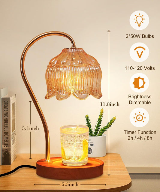 Candle Warmer Lamp Dimmable with Timer- Mothers's Day Gifts for Mom, Fragrance Flower Candle Lamp with 2 *50W Bulbs, Wax Melter Warmer Lamps for Jar Candle, Christmas Halloween House Warming Gifts