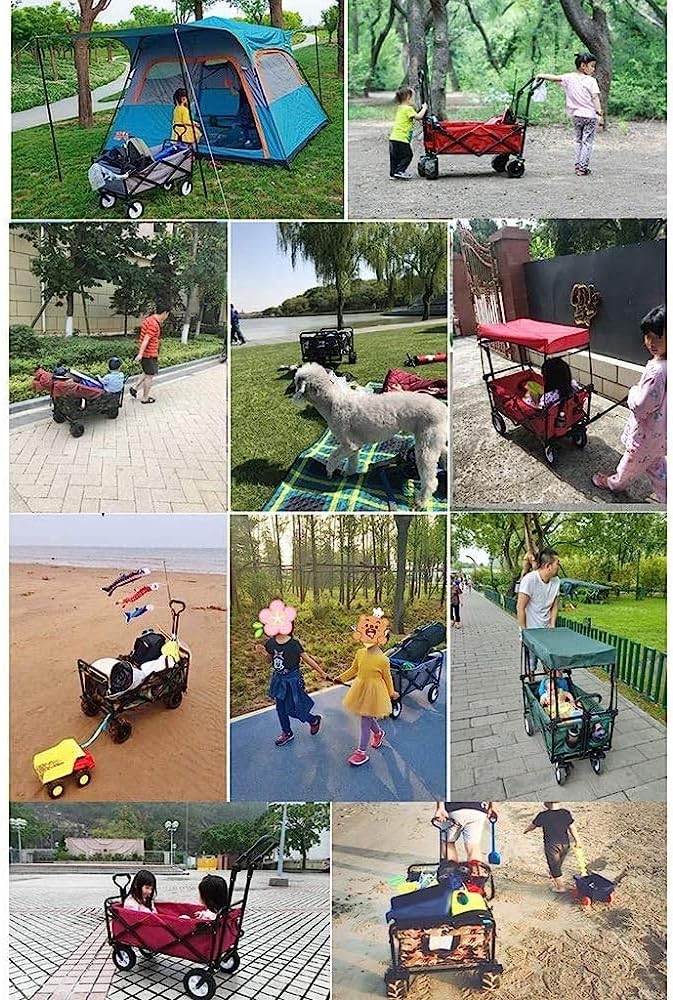 Trolleys, Folding Garden Trolley Cart Heavy Duty Wagon Multi-Function Shopping Cart for Outdoor Camping Beach Supermarket with 4 Wheels, Load:80Kg/Blue