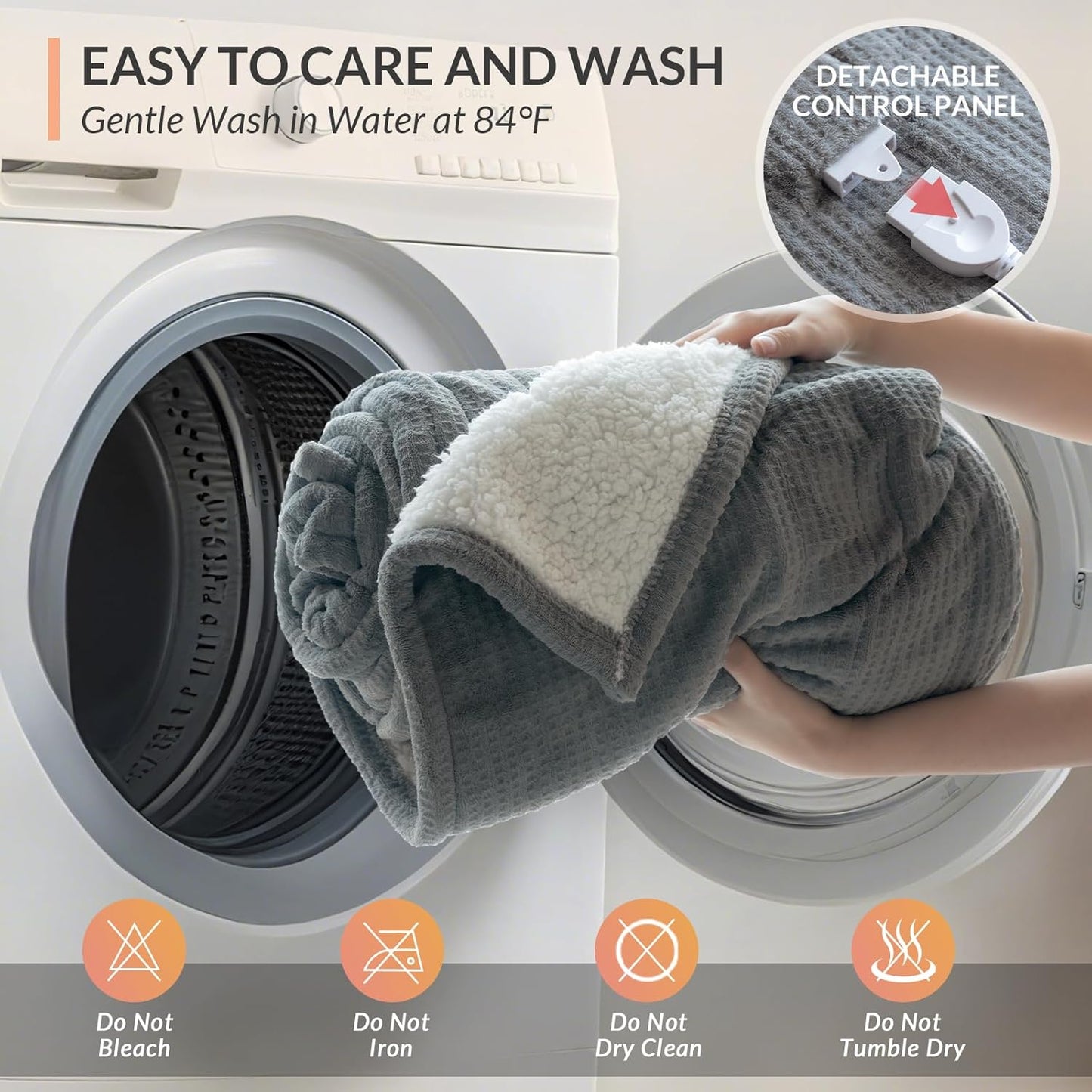 HOMLYNS LuxeHeat Heated Blanket Throw, Soft Flannel Sherpa, Electric Blanket 5 Heat Settings, Fast Heating, Heating Throw Blanket 3 Hours Timer Auto Shut Off, Machine Washable, 50×60 Inches, Grey