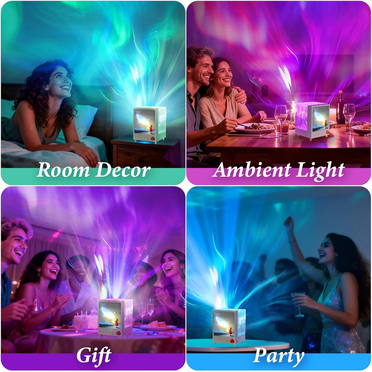 TOBTOS Northern Lights Projector with Bluetooth Speaker & White Noise - 7 Colors Ocean Wave Night Light for Bedroom, Dimmable Mood Lighting, Galaxy Projector for Kids Adults Gift