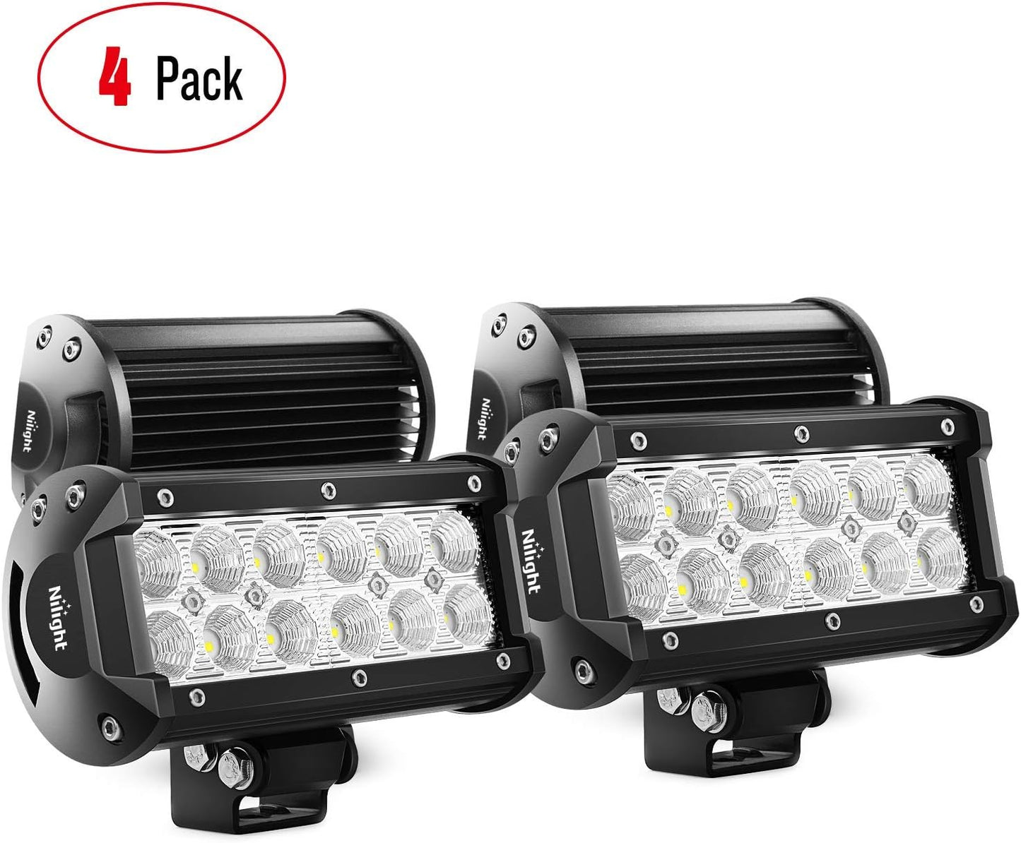 Nilight - 4PCS 36W 6.5 Inch Flood LED Light Bar Off Road Super Bright Driving Fog Boat Driving LED Work Light for Jeep