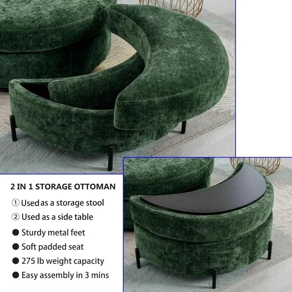 360° Swivel Barrel Chair Large Chaise Lounge Chair Comfy Big Round Cuddle Reading Chair for Living Room with Storage, Footstool