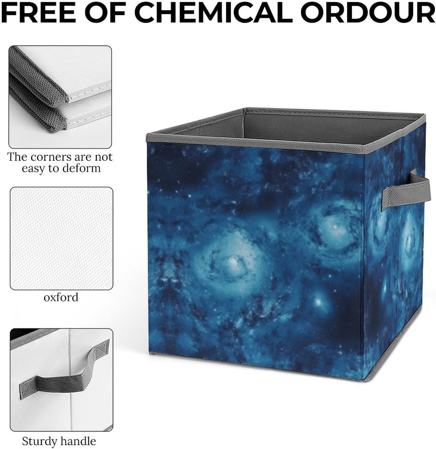 Blue Universe Space Galaxy Storage Bins with Handles Fashion Large Storage Cubes Sturdy Foldable Storage Boxes Space-Saving Storage Baskets for Home Office Clothes Closet Organizers