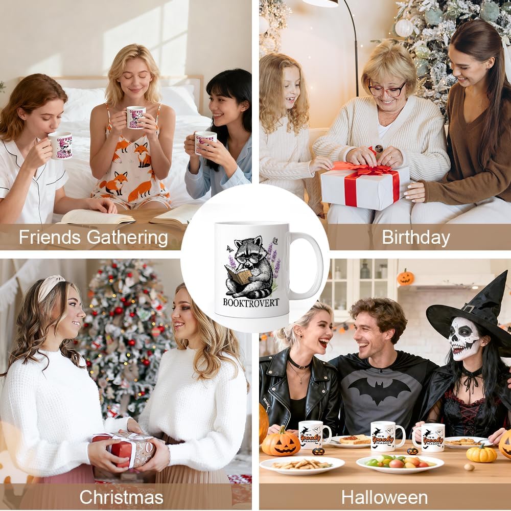 Booktrovert Coffee Mug, Cute Raccoon Theme Gifts for Raccoon Introverted Reader Book Lover Bibliophile Bookworm Homebody, Birthday Gifts for Book Club Member Librarian Avid Reader Bookworm