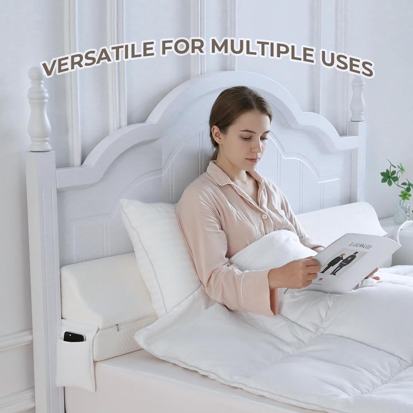 Bed Wedge Gap Filler Queen Size, Wedge Pillow for Headboard Gap, Foldable Mattress Gap Filler Close The Gap (0–7") Between Headboard and Mattress, Bed Crack Pillow, 60×10×6 in, White