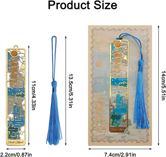 6 Pcs Metal Bookmark with Tassels, FineGood Golden Hollow Bookmarks for Women Oil Painting Book Marks for Reading Book Lovers