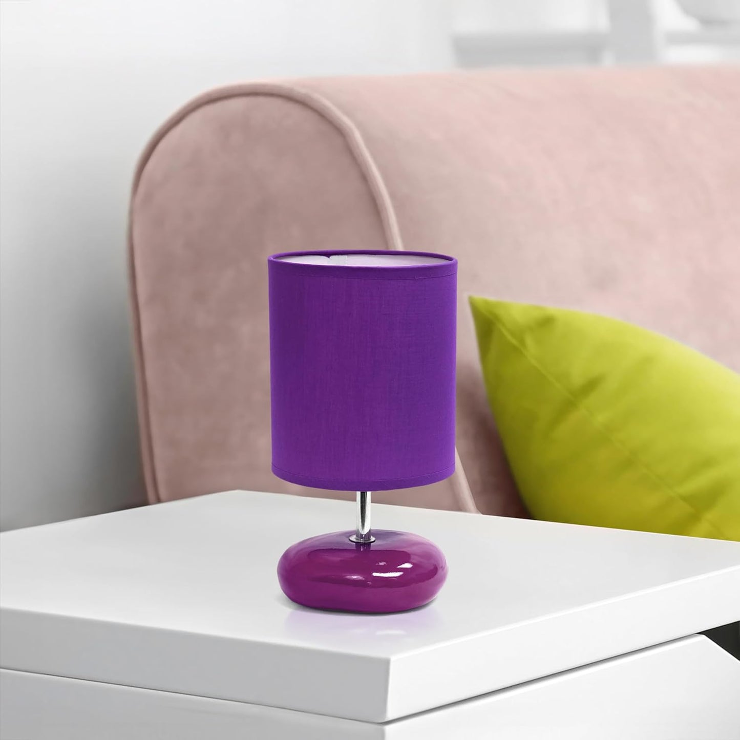 Simple Designs LT1153-PRP Petite Circle Stone Table Lamp for Bedroom, Kids Room, Office, Living Room, Nursery, Reading Nook, Purple