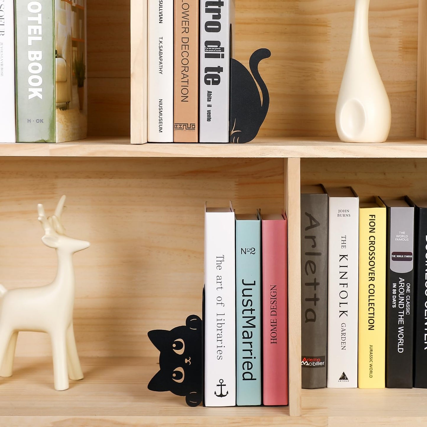 Peeking Cat Metal Bookends Set of 2 (1 Pair), Decorative Book Ends for Shelves Bookshelf Office Desk, Home Decor Gift for Cat & Book Lovers