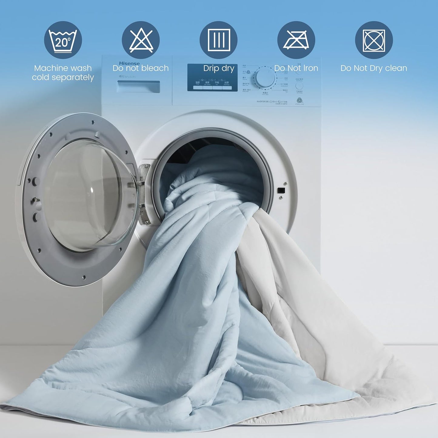 SNOWMAN Cooling Comforter King Size Double-Sided, Soft Cooling Blanket for Hot Sleepers, Cold Touch Fabric Summer Quilt, Lightweight Q-Max>0.4 Silk Smooth (Blue/Grey, 106"x90")
