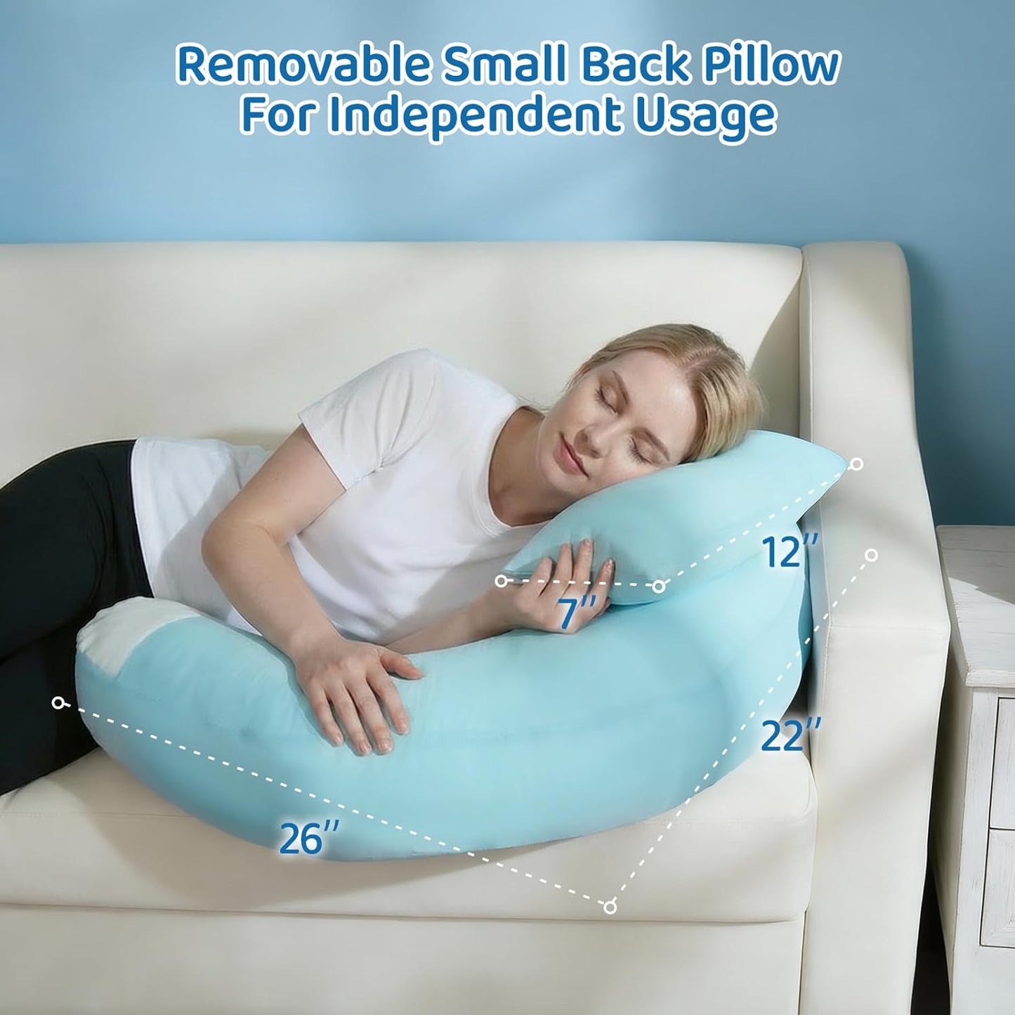 Crochet Pillow for Lap Support - Reading Pillow for Laptop with Extra Back Pillow for Support, Enlarged Gaming Pillow for Lap, Multi-Purpose Reading Pillow for Gaming/Working/Crocheting, Cooling Blue