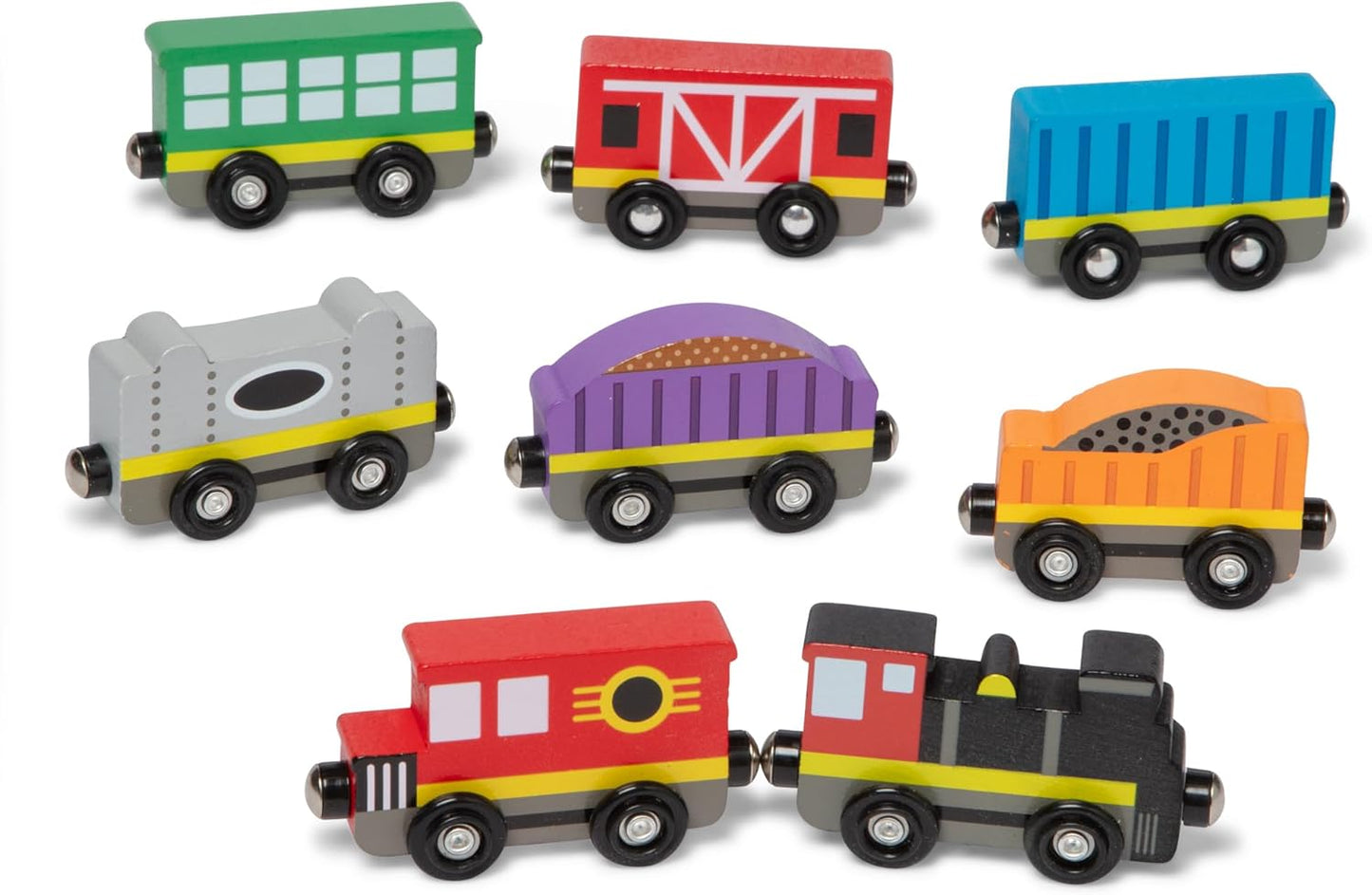 Melissa & Doug Wooden Train Cars, 8-Piece Magnetic Train Set with Toy Storage Tray, Steam Engine, Caboose, Coal & Passenger Cars, Montessori-Inspired Pretend Play Toys for Kids Ages 3+