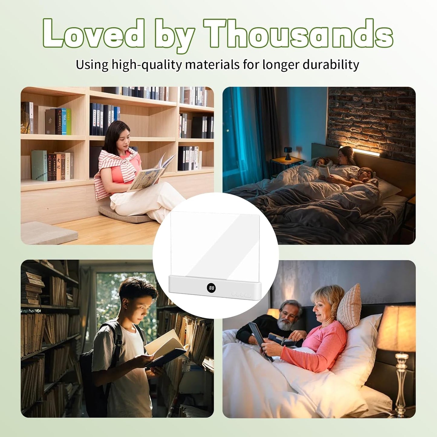 Book Light, Rechargeable Clear LED Flat Book Lights with 3 Colors & Timer, USB Rechargeable Reading Light, Dimmable Panel Plate Lamp Book Full Page Light, Funny Gifts for Readers Kids Women Men(White)