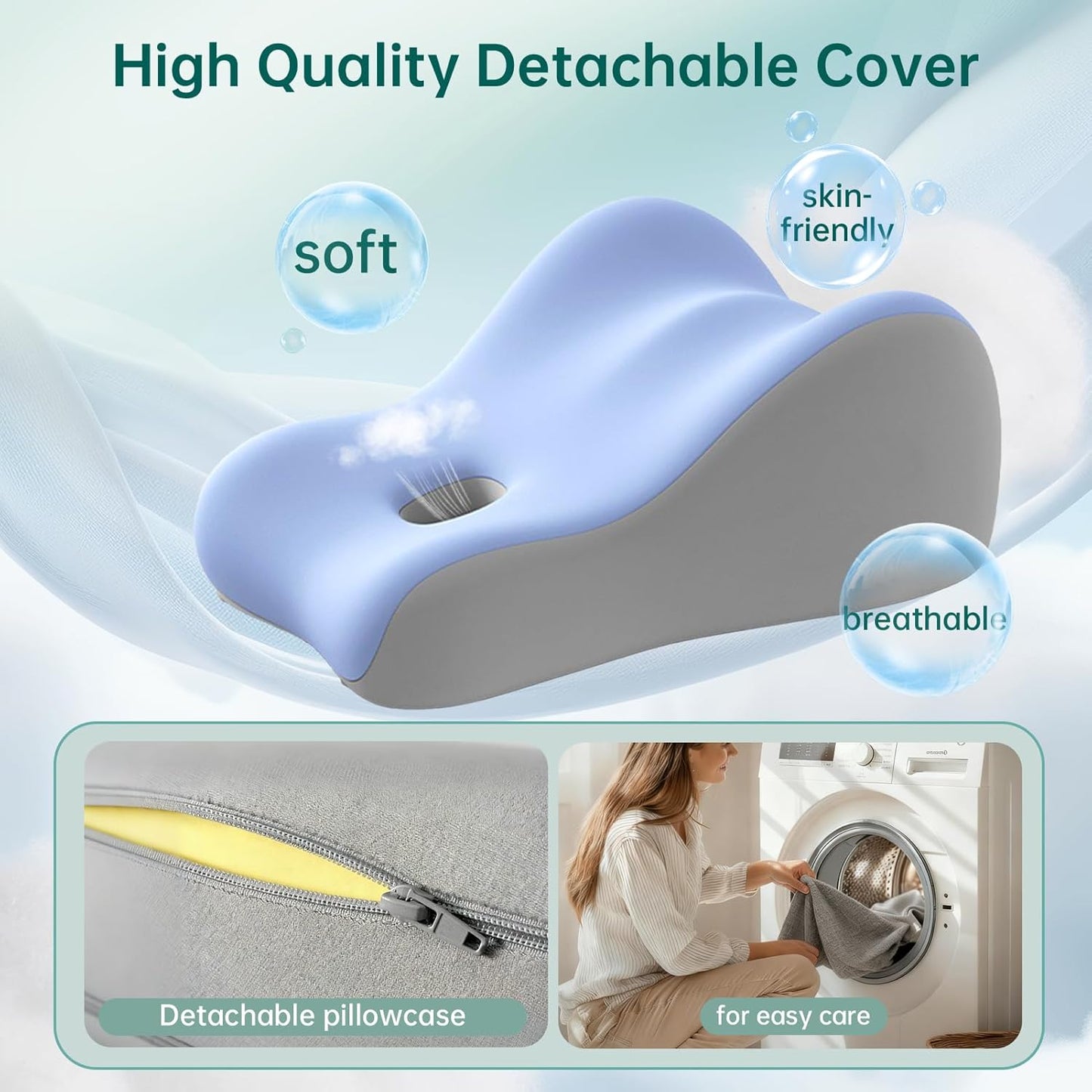 Memory Foam Wedge Pillow Intimacy Couples Pillow, Pregnant Ergonomic Contoured Position Pillow for Sleeping & Reading, Multi-Functional Bed Pillow Back Support Cushion Blue