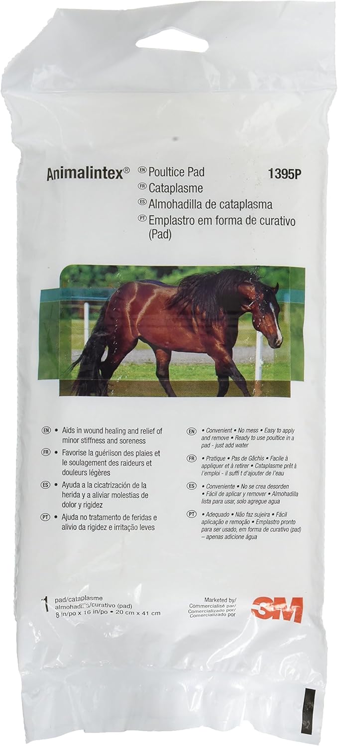 3M Animalintex Hoof & Wound Poultice Pad, 8" x 16" – Hot/Cold Veterinary Dressing for Horses