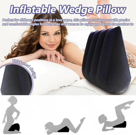 Inflatable Pillow Inflatable Wedge Pillow, Lightweight & Portable Thickened Wedge Soft Comfortable Triangle Cushion for Sleeping, Reading, Post Surgery, Blue