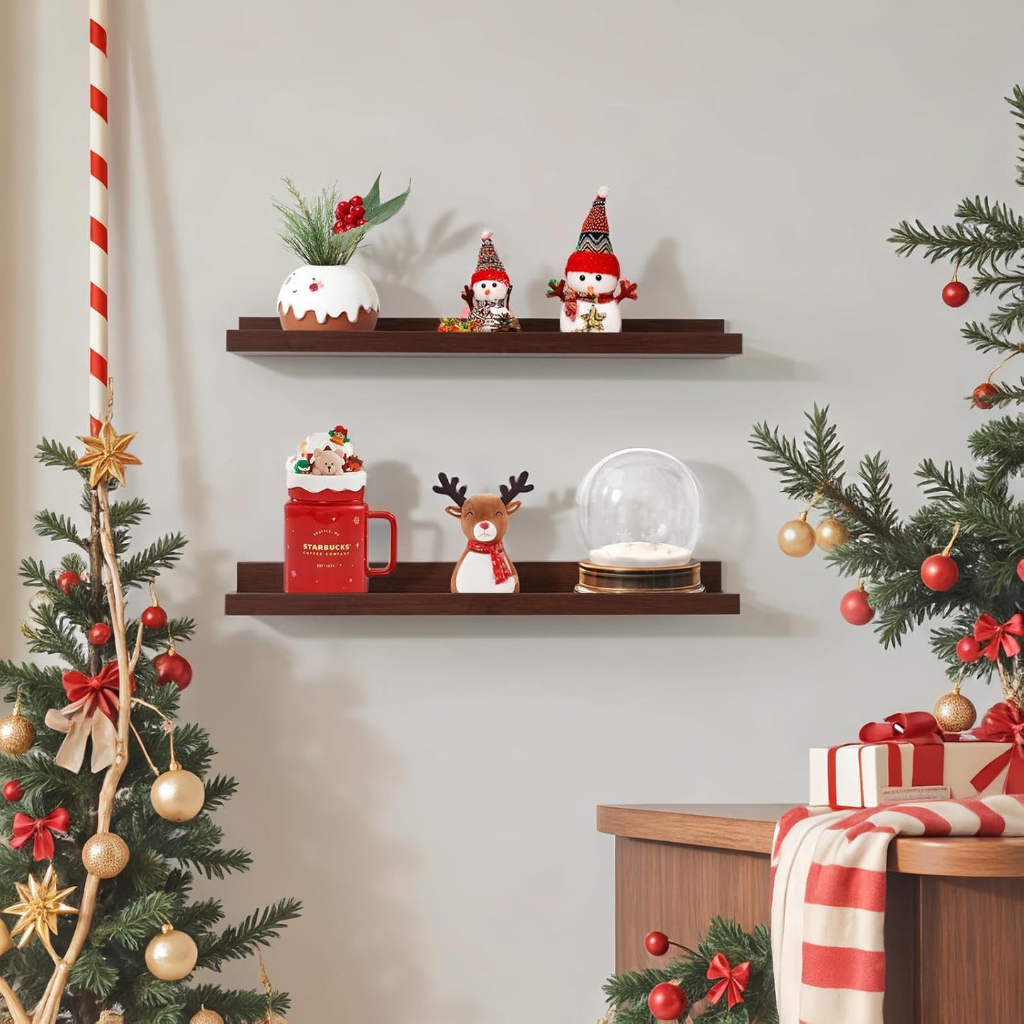 NEXHOME PRO Floating Shelves for Wall Set of 2,24 Inches Picture Ledge Shelf, Kids Bookshelf Wall Mounted for Living Room Bedroom Bathroom Kitchen, Easy Install,Walnut