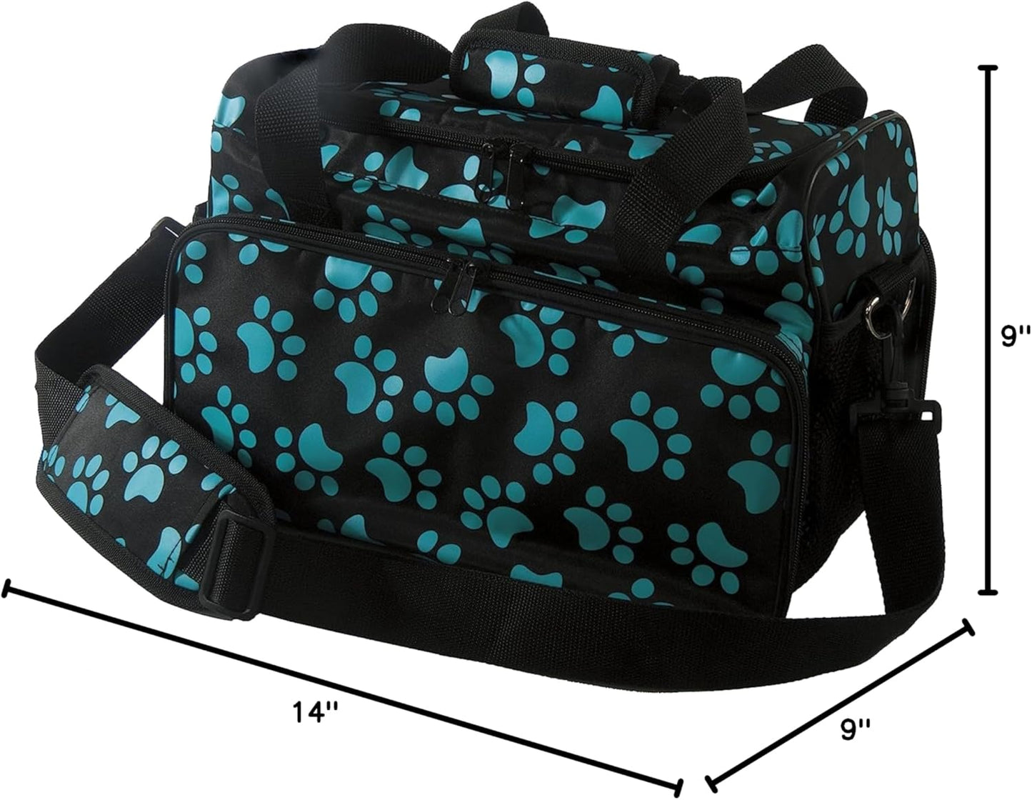WAHL Professional Animal Travel Tote Bag with Zipper - Travel Bag - Storage Pack for Grooming Supplies - for Dog, Cat & Pet Groomers - 28.8 Inches, Turquoise Paw Print Design (#97764-300)