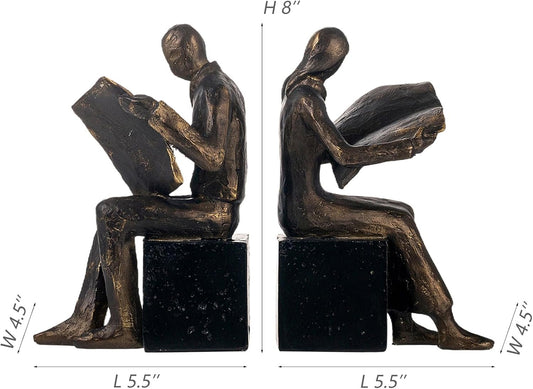 Lukitas Decorative Newspaper Reader Bookends, Heavy Duty Book Holder Non-Slip, Vintage Home Décor Accessories for Study Office Bookshelf, Bronze, Resin, 1Pair/2Piece 8''