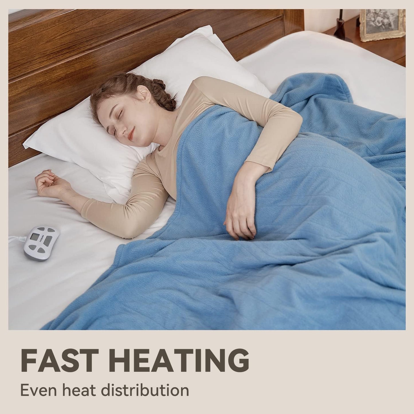 Heated Blanket Twin Size Electric 84"x62" Polar Fleece & Sherpa Warm Heating Twin Blanket 10 Heating Level Fast Heating with, 12 Hours Auto-Off, Overheating Protection Machine Washable, Blue