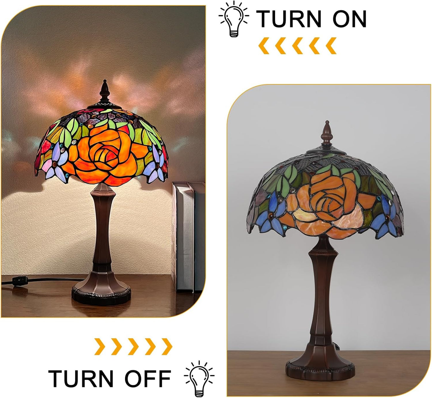 Capulina Tiffany Lamp Stained Glass Table Lamp,12X12X20 Inches Red Rose Tiffany Style Desk Reading Lamp for Living Room Bedroom Study Home Office