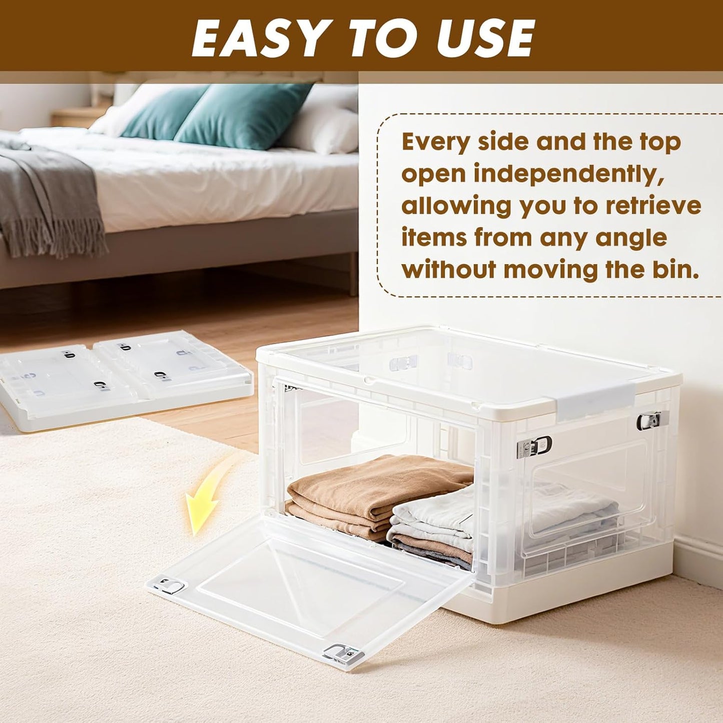 88 QT Clear Storage Bin with 5-Sided Open Lid, Stackable Plastic Storage Bins For Bedroom, Living Room, Office, Multifunctional Foldable Storage Box For Clothes, Office, Supplies, Snacks