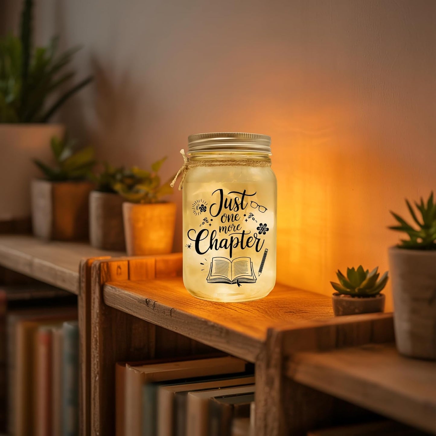 Just One More Chapter Mason Jar Night Light Reading Gifts for Book Lovers Women, Men - Librarian Gifts for Readers Reading Accessories for Book Lovers - Gift for Librarian On Fathers Day, Christmas