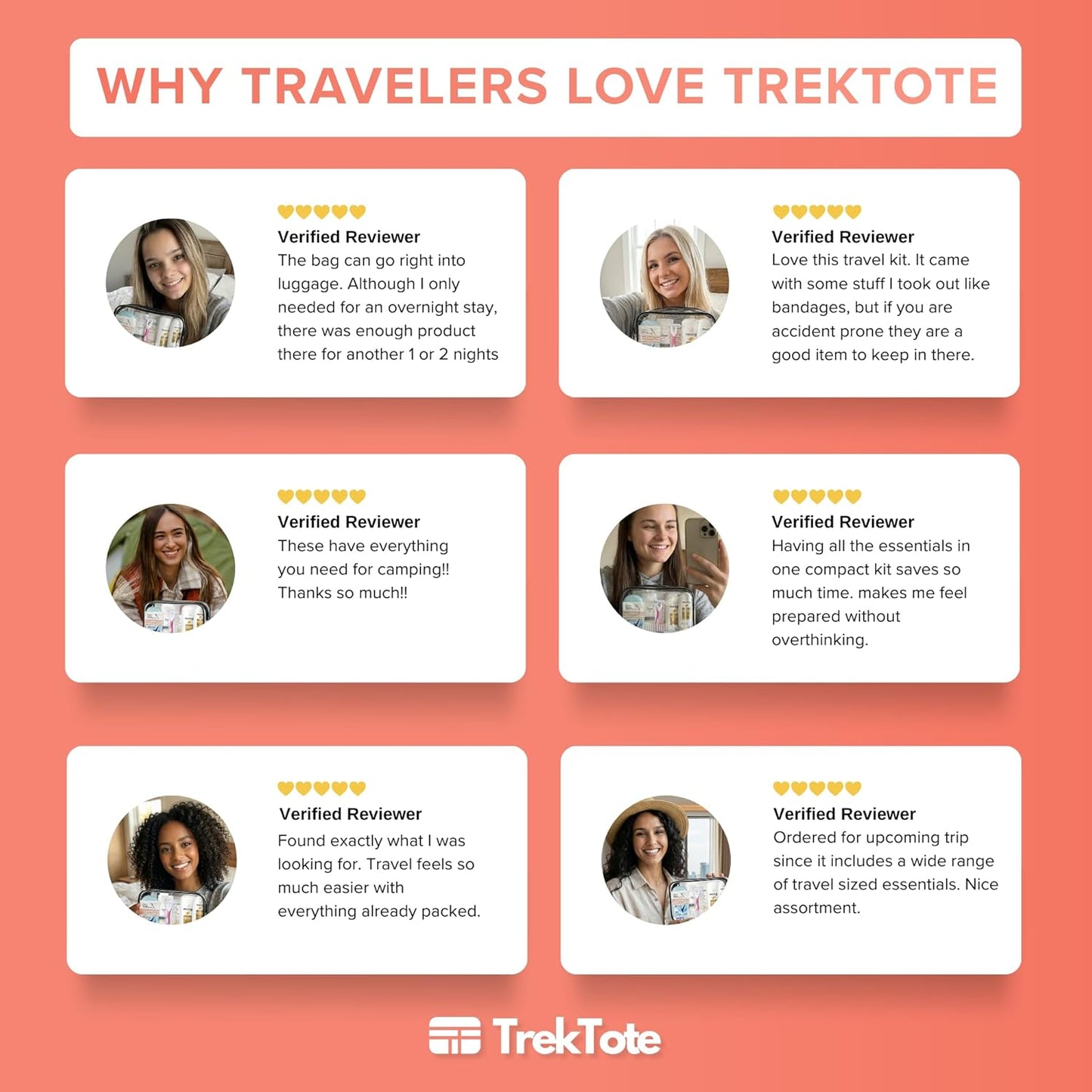 TrekTote 15 Piece Set Women’s Travel & Hygiene Kit with Clear Toiletry Bag, Personal Care Essentials, Single Kit or Bulk Case Packs